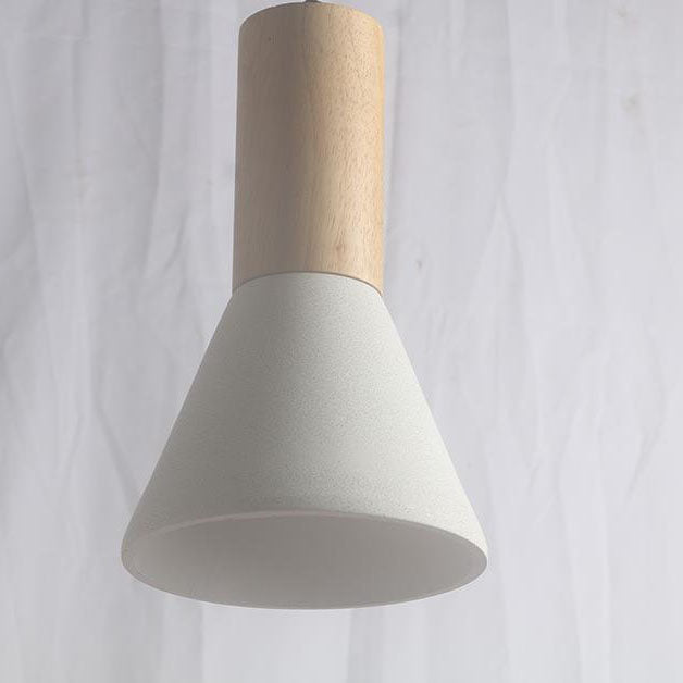 Suspension Luminaire à 1 Lumière en Bois de Sable Blanc Minimaliste Moderne en Forme de Trompette Évasée 