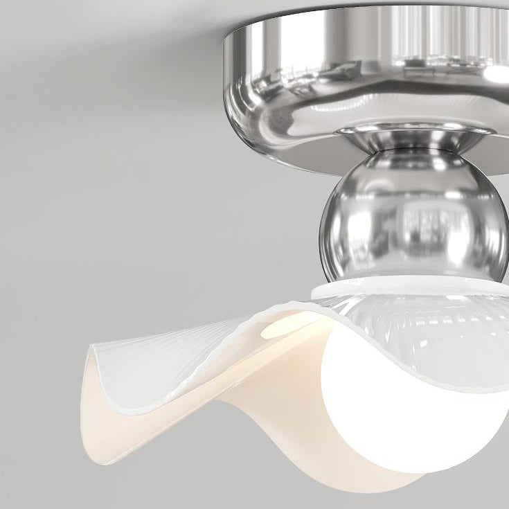 Lustre de plafond semi-encastré moderne en céramique avec dentelle ronde crème à 1 lumière 