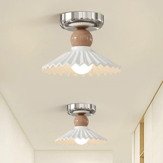 Lustre de plafond semi-encastré moderne en céramique avec dentelle ronde crème à 1 lumière 