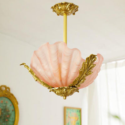 Modern Art Deco Shell Shape Brass Finish Frame 3/4-Light Chandelier for Living Room