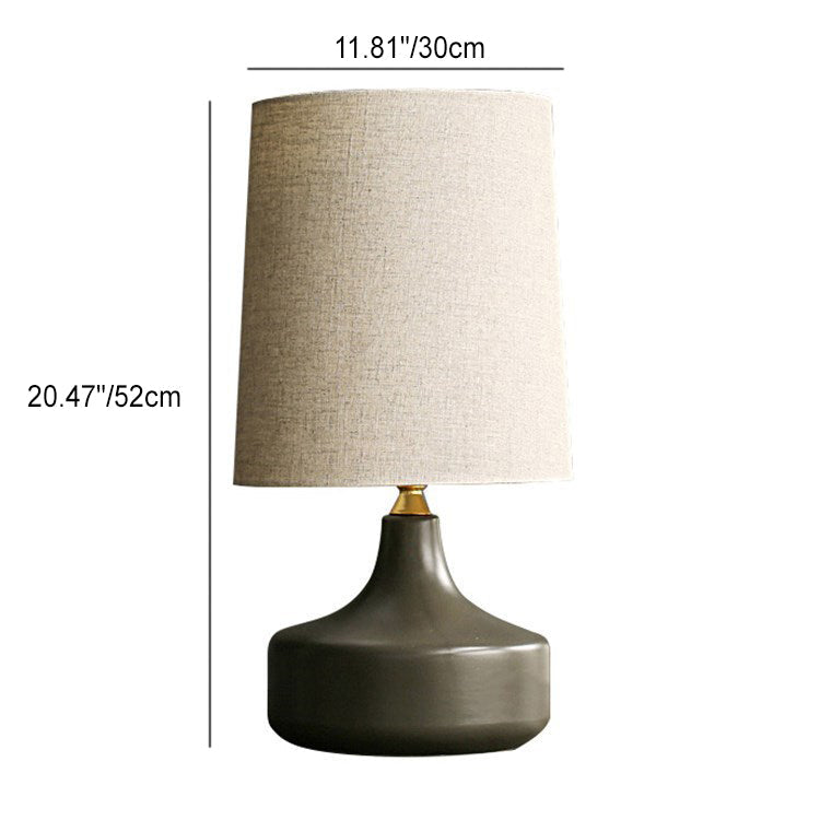 Traditional Chinese Fabric Round Shade Ceramic Jar Base 1-Light Table Lamp For Study