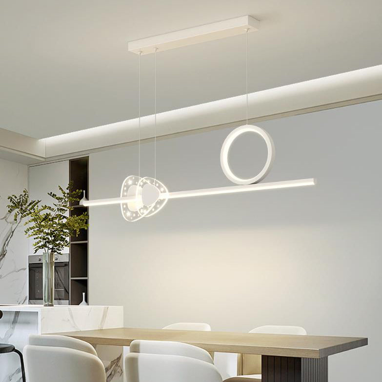 ضوء جزيرة LED بظل أكريليك معاصر إبداعي هندسي دائري خط مزيج ضوء قلادة لغرفة الطعام 