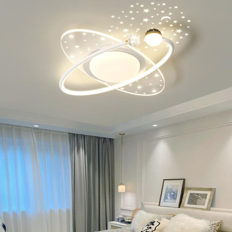 Contemporary Scandinavian Starry Night Sky Projection Acrylic Round Shade LED Flush Mount Ceiling Light For Living Room