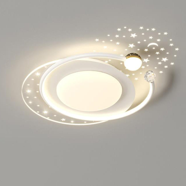 Contemporary Scandinavian Starry Night Sky Projection Acrylic Round Shade LED Flush Mount Ceiling Light For Living Room