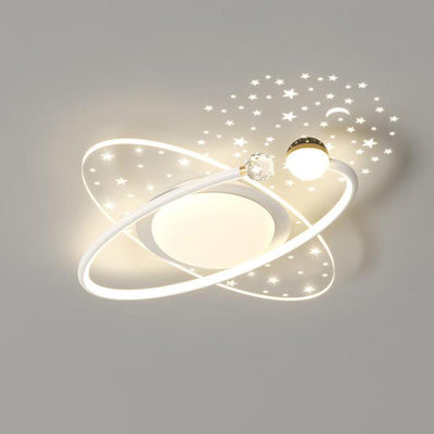 Contemporary Scandinavian Starry Night Sky Projection Acrylic Round Shade LED Flush Mount Ceiling Light For Living Room