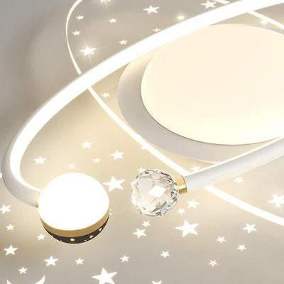 Contemporary Scandinavian Starry Night Sky Projection Acrylic Round Shade LED Flush Mount Ceiling Light For Living Room