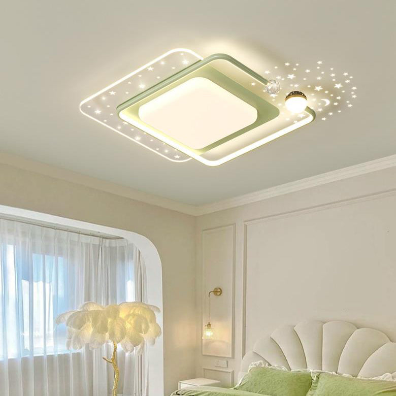 Contemporary Creative Projection Starry Sky Square Acrylic Shade LED Flush Mount Ceiling Light For Living Room