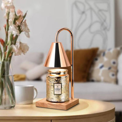 Contemporary Creative Conical Metal Shade Wooden Base 1-Light Melting Wax Table Lamp For Bedroom