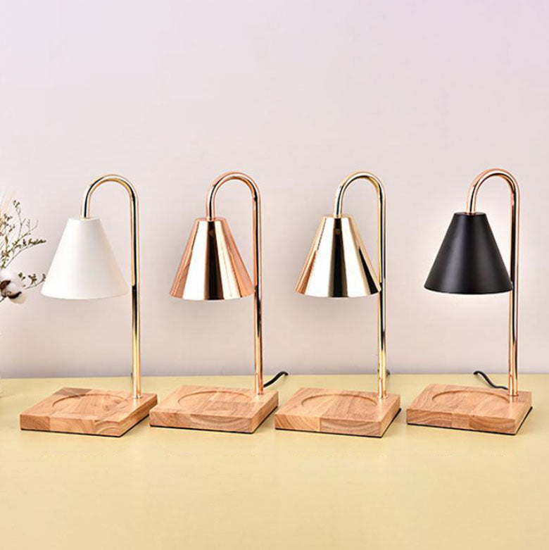 Contemporary Creative Conical Metal Shade Wooden Base 1-Light Melting Wax Table Lamp For Bedroom