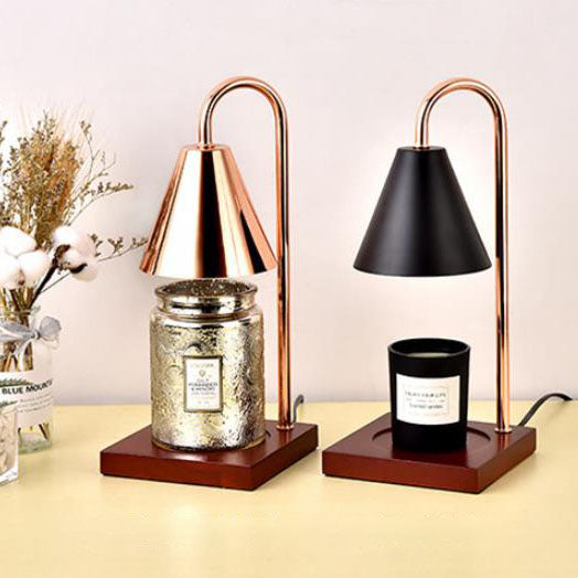 Contemporary Creative Conical Metal Shade Wooden Base 1-Light Melting Wax Table Lamp For Bedroom