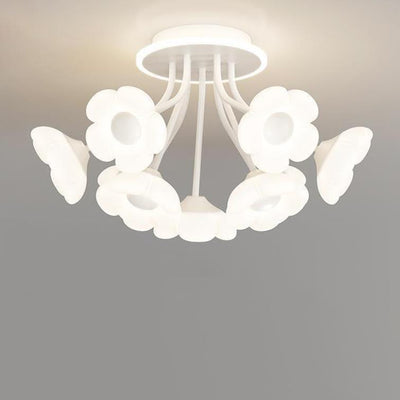 Contemporary Creative Flower PE Shade Iron Frame LED Semi-Flush Mount Ceiling Light For Bedroom