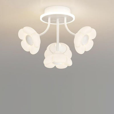 Contemporary Creative Flower PE Shade Iron Frame LED Semi-Flush Mount Ceiling Light For Bedroom