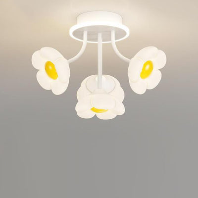 Contemporary Creative Flower PE Shade Iron Frame LED Semi-Flush Mount Ceiling Light For Bedroom