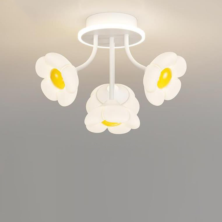 Contemporary Creative Flower PE Shade Iron Frame LED Semi-Flush Mount Ceiling Light For Bedroom