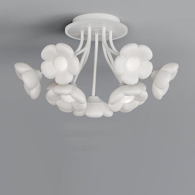 Contemporary Creative Flower PE Shade Iron Frame LED Semi-Flush Mount Ceiling Light For Bedroom