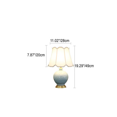 Traditional Chinese Octagonal Fabric Shade Ceramic Jar Base 1-Light Table Lamp For Study