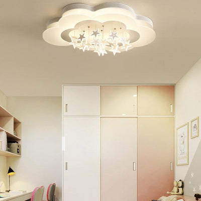 Contemporary Nordic Star Decor Cloud Acrylic Shade LED Kids Flush Mount Ceiling Light For Bedroom