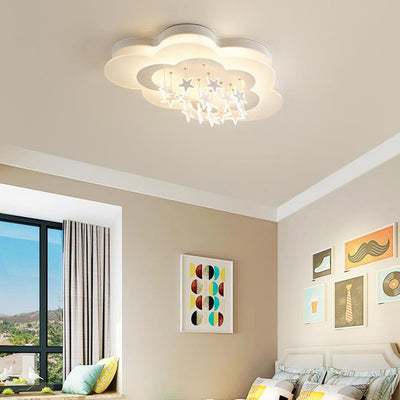 Contemporary Nordic Star Decor Cloud Acrylic Shade LED Kids Flush Mount Ceiling Light For Bedroom