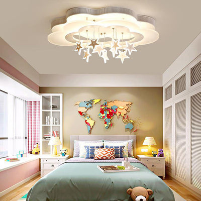 Contemporary Nordic Star Decor Cloud Acrylic Shade LED Kids Flush Mount Ceiling Light For Bedroom