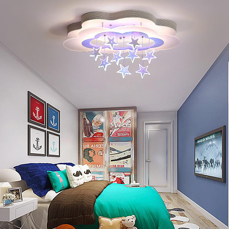 Contemporary Nordic Star Decor Cloud Acrylic Shade LED Kids Flush Mount Ceiling Light For Bedroom