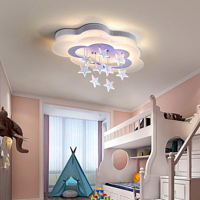 Contemporary Nordic Star Decor Cloud Acrylic Shade LED Kids Flush Mount Ceiling Light For Bedroom