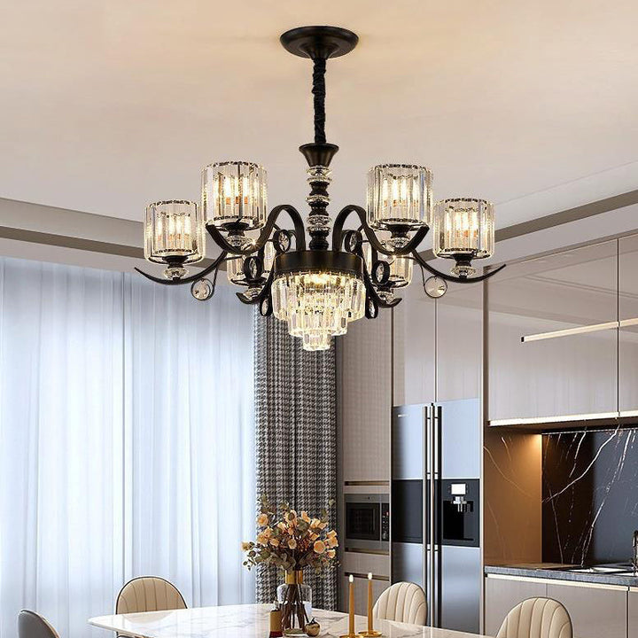 Moderne Luxus Zylinder Eisen Glas Kristall 6/8/10/12 Licht Kronleuchter Für Wohnzimmer 