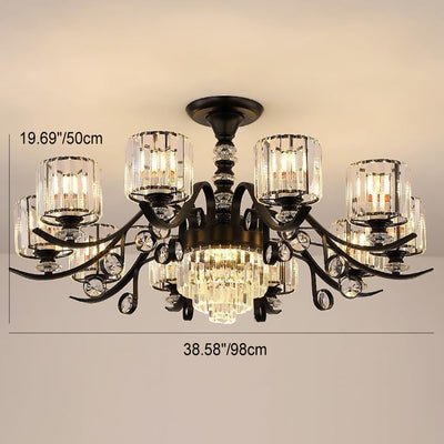 Modern Luxury Cylinder Iron Glass Crystal 6/8/10/12 Light Chandelier For Living Room