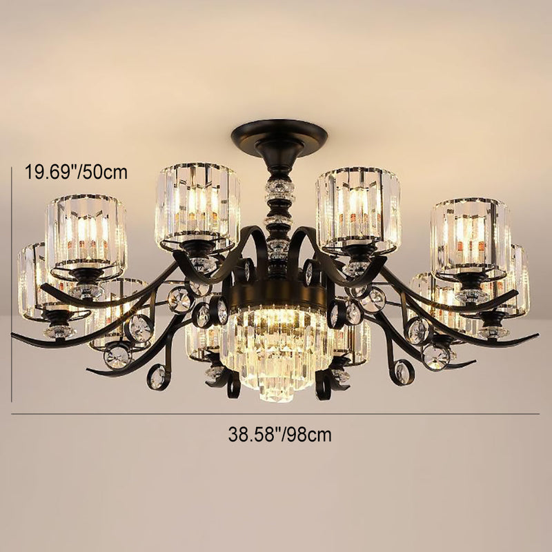 Modern Luxury Cylinder Iron Glass Crystal 6/8/10/12 Light Chandelier For Living Room