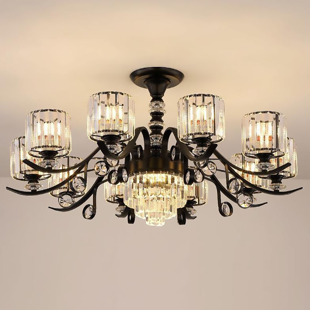 Modern Luxury Cylinder Iron Glass Crystal 6/8/10/12 Light Chandelier For Living Room