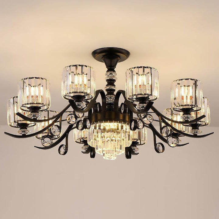 Modern Luxury Cylinder Iron Glass Crystal 6/8/10/12 Light Chandelier For Living Room