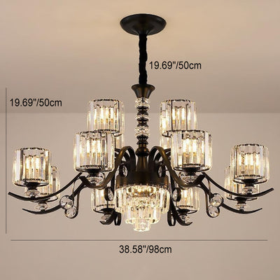 Modern Luxury Cylinder Iron Glass Crystal 6/8/10/12 Light Chandelier For Living Room