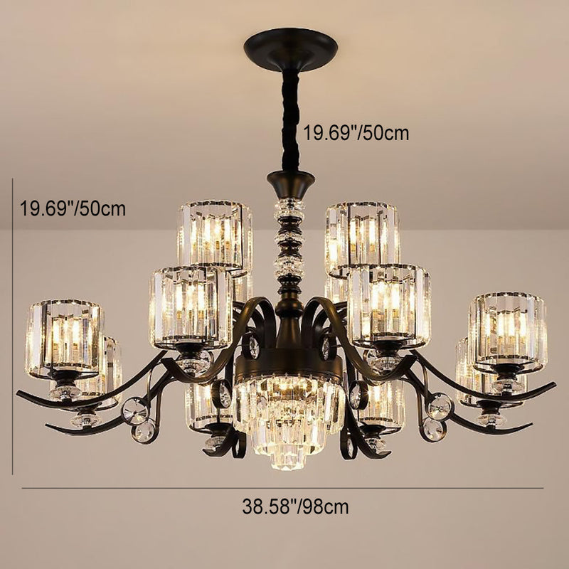 Modern Luxury Cylinder Iron Glass Crystal 6/8/10/12 Light Chandelier For Living Room