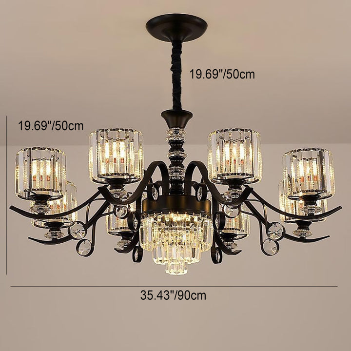 Modern Luxury Cylinder Iron Glass Crystal 6/8/10/12 Light Chandelier For Living Room