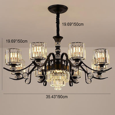 Modern Luxury Cylinder Iron Glass Crystal 6/8/10/12 Light Chandelier For Living Room