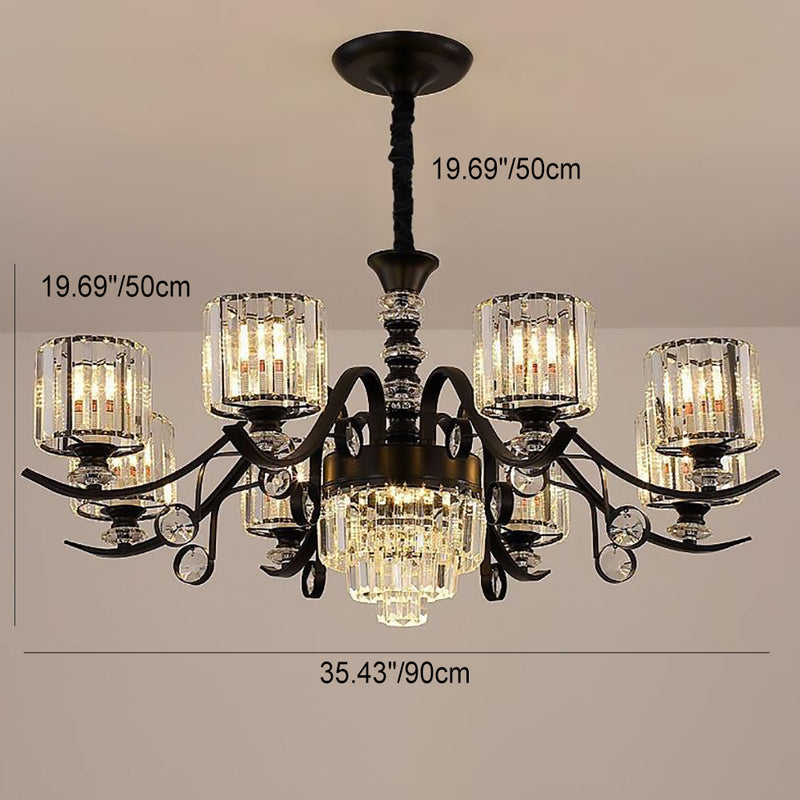 Modern Luxury Cylinder Iron Glass Crystal 6/8/10/12 Light Chandelier For Living Room