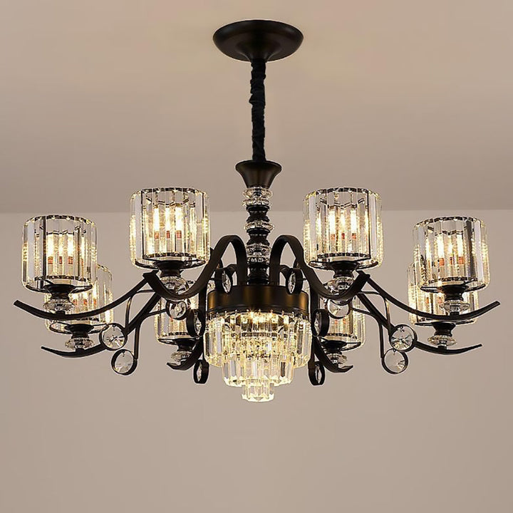 Modern Luxury Cylinder Iron Glass Crystal 6/8/10/12 Light Chandelier For Living Room