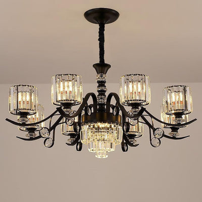 Modern Luxury Cylinder Iron Glass Crystal 6/8/10/12 Light Chandelier For Living Room