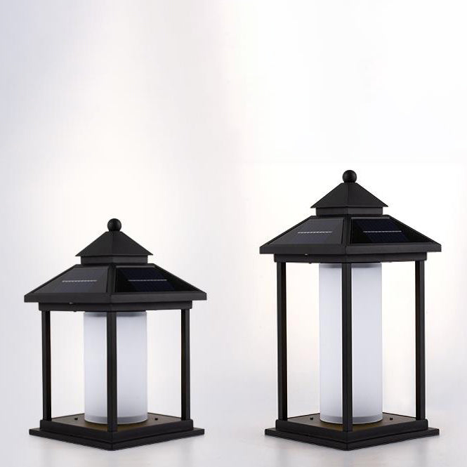 Moderno Minimalista Solar Espiral Cuadrángulo Aluminio Acrílico LED Cabezal de Poste para Patio Exterior 