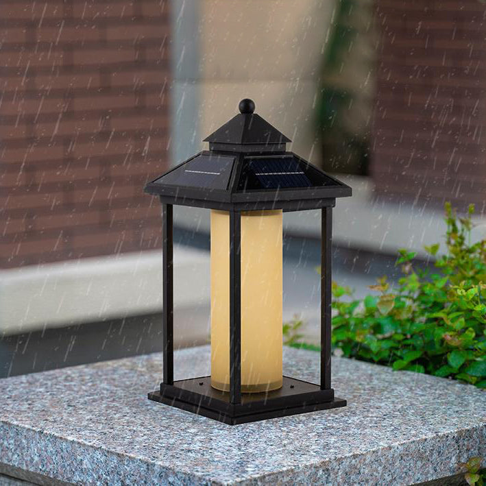 Moderno Minimalista Solar Espiral Cuadrángulo Aluminio Acrílico LED Cabezal de Poste para Patio Exterior 