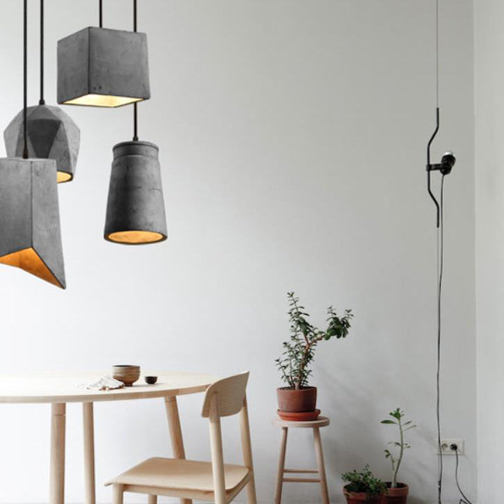 Contemporary Industrial Cylinder Square Iron Cement 1-Light Pendant Light For Living Room