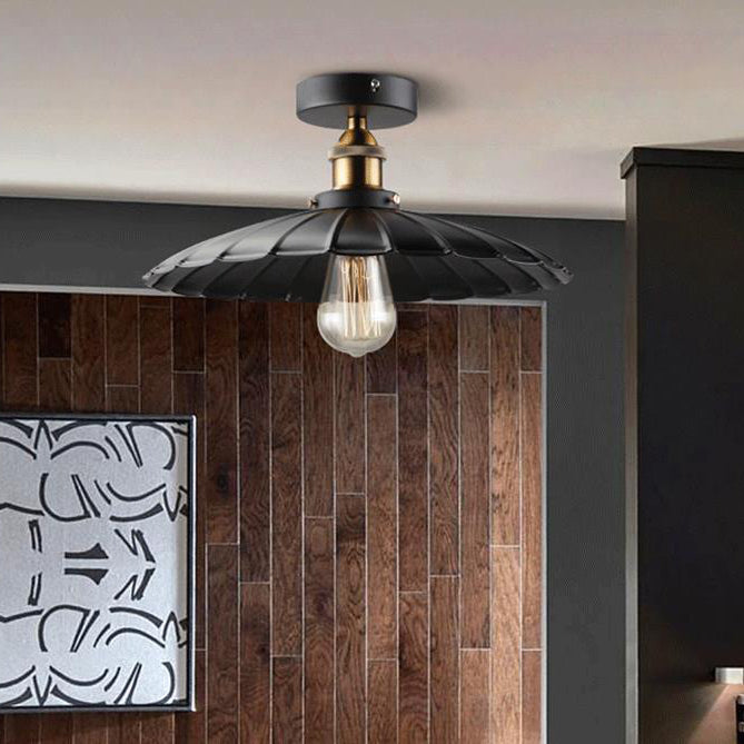 Zeitgenössische industrielle Eisen Regenschirm Schatten 1-Licht Semi-Flush Mount Deckenleuchte für Wohnzimmer 