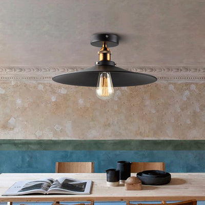 Contemporary Industrial Iron Umbrella Shade 1-Light Semi-Flush Mount Ceiling Light For Living Room