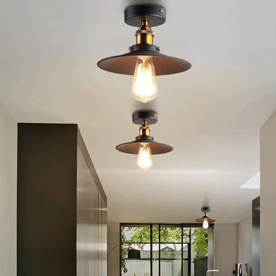 Contemporary Industrial Iron Umbrella Shade 1-Light Semi-Flush Mount Ceiling Light For Living Room