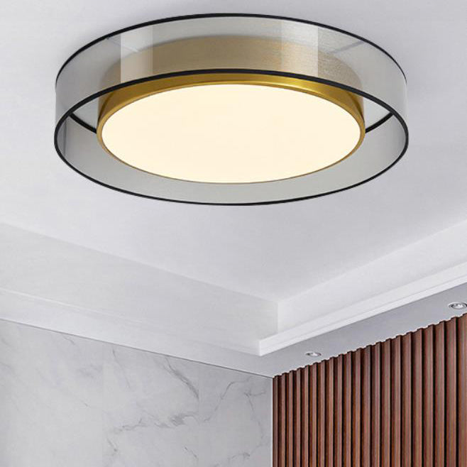 Contemporary Simplicity All Brass Acrylic Cylinder Shade LED Flush Mount Ceiling Light For Living Room