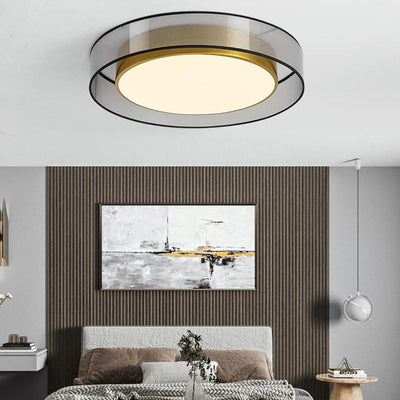 Contemporary Simplicity All Brass Acrylic Cylinder Shade LED Flush Mount Ceiling Light For Living Room