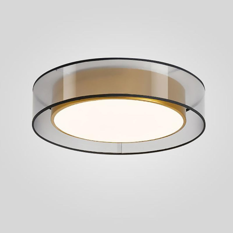 Contemporary Simplicity All Brass Acrylic Cylinder Shade LED Flush Mount Ceiling Light For Living Room