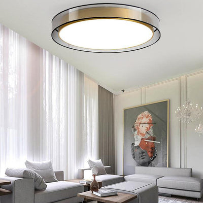 Contemporary Simplicity All Brass Acrylic Cylinder Shade LED Flush Mount Ceiling Light For Living Room