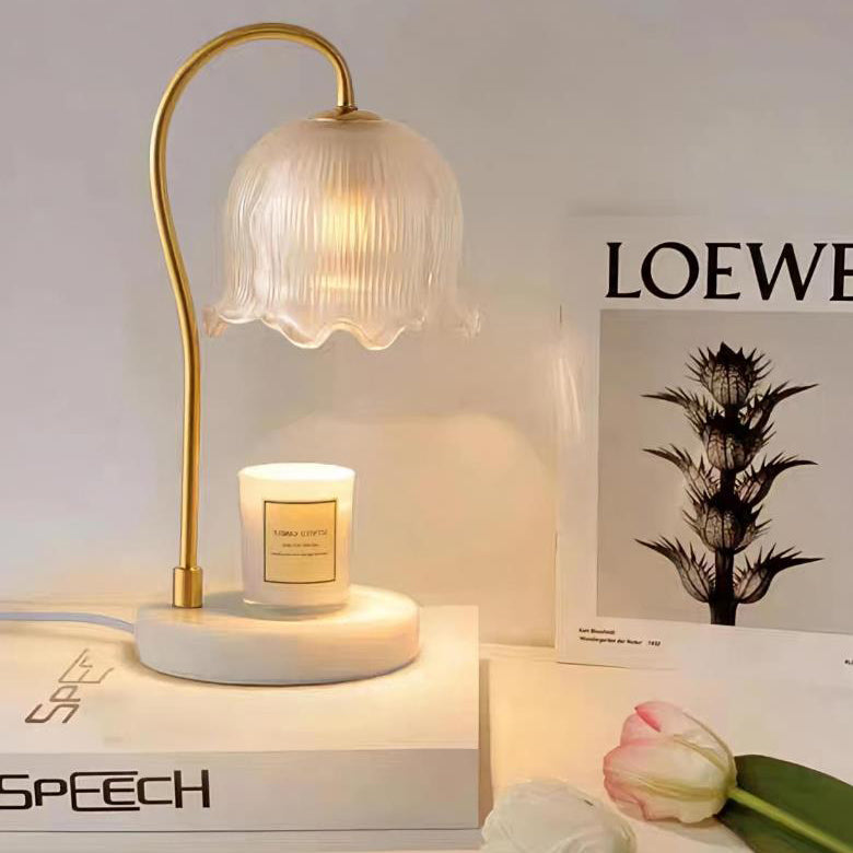 Contemporary Creative Bell Orchid Glass Shade Marble Base 1-Light Melting Wax Table Lamp For Study