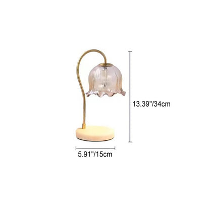 Contemporary Creative Bell Orchid Glass Shade Marble Base 1-Light Melting Wax Table Lamp For Study