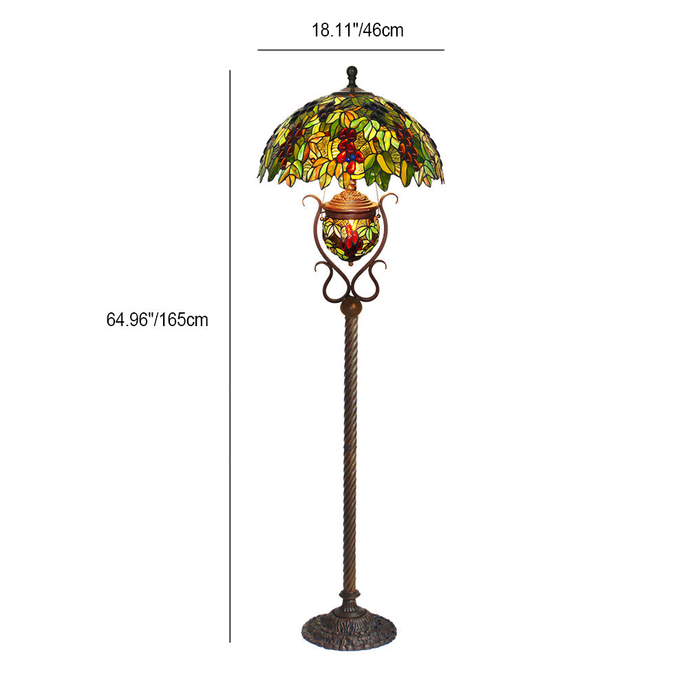 Traditionelle Tiffany-Stehlampe mit Buntglas und Traubendekor, kuppelförmig, 3 Lichter, fürs Arbeitszimmer